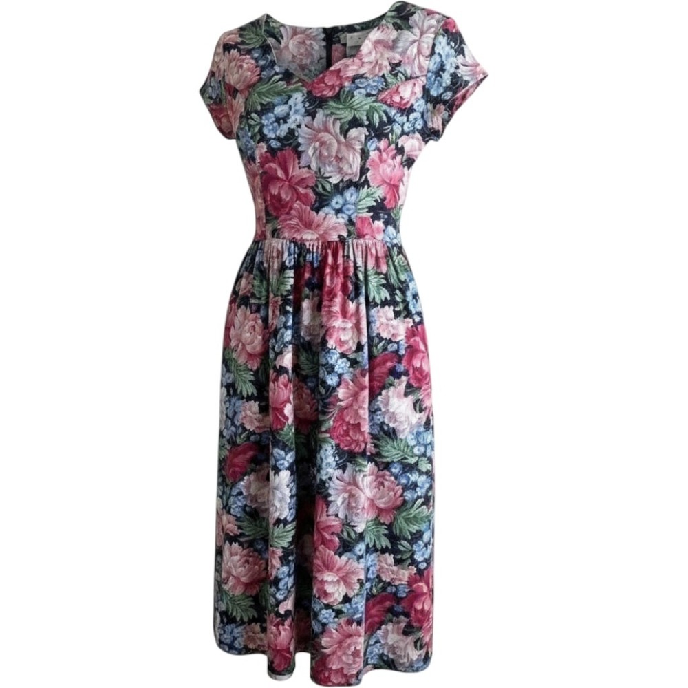 True Vintage Floral 80s midi dress Size 8 coquette boho cottagecore feminine